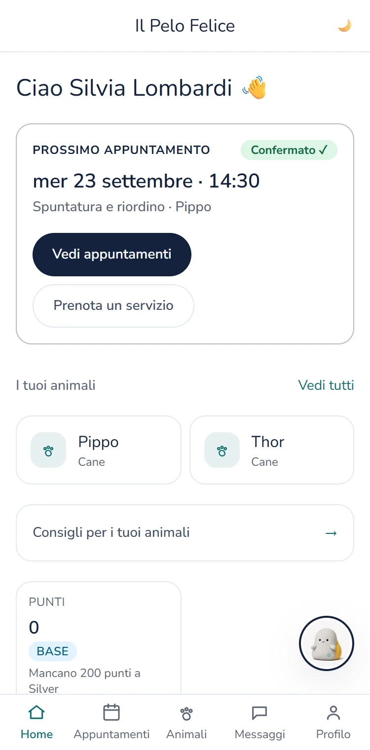 L'app per i clienti sul telefono, con dati di esempio